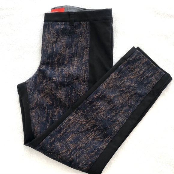 Cartonnier Anthropologie Charlie Brushstroke Trousers  Black Blue Crop Size 6 - Picture 2 of 10
